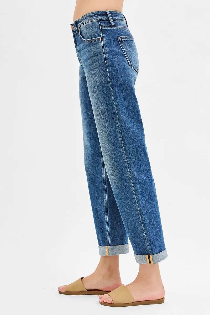 RISEN Full Size Mid Rise Boyfriend Roll Up Jeans Plus Size - Trendsi - Flyclothing LLC
