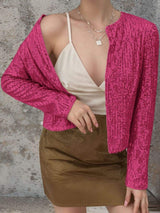 Full Size Sequin Open Front Cropped Jacket - Trendsi - Flyclothing LLC