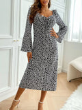 Printed Tie Flare Sleeve Midi Dress - Trendsi - Flyclothing LLC