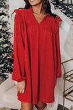 Frill Notched Long Sleeve Dress - Trendsi - Flyclothing LLC