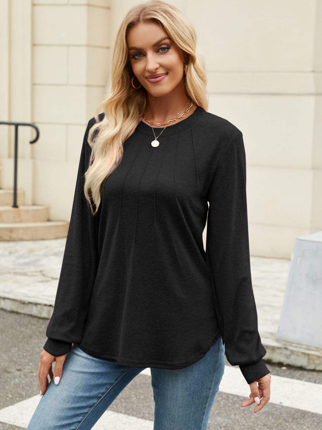 Round Neck Long Sleeve T-Shirt - Trendsi - Flyclothing LLC