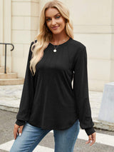 Round Neck Long Sleeve T-Shirt - Trendsi - Flyclothing LLC
