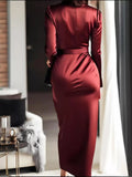 Surplice Satin Long Sleeve Dress - Trendsi - Flyclothing LLC