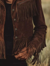 Suede Fringe Button Up Jacket - Trendsi - Flyclothing LLC