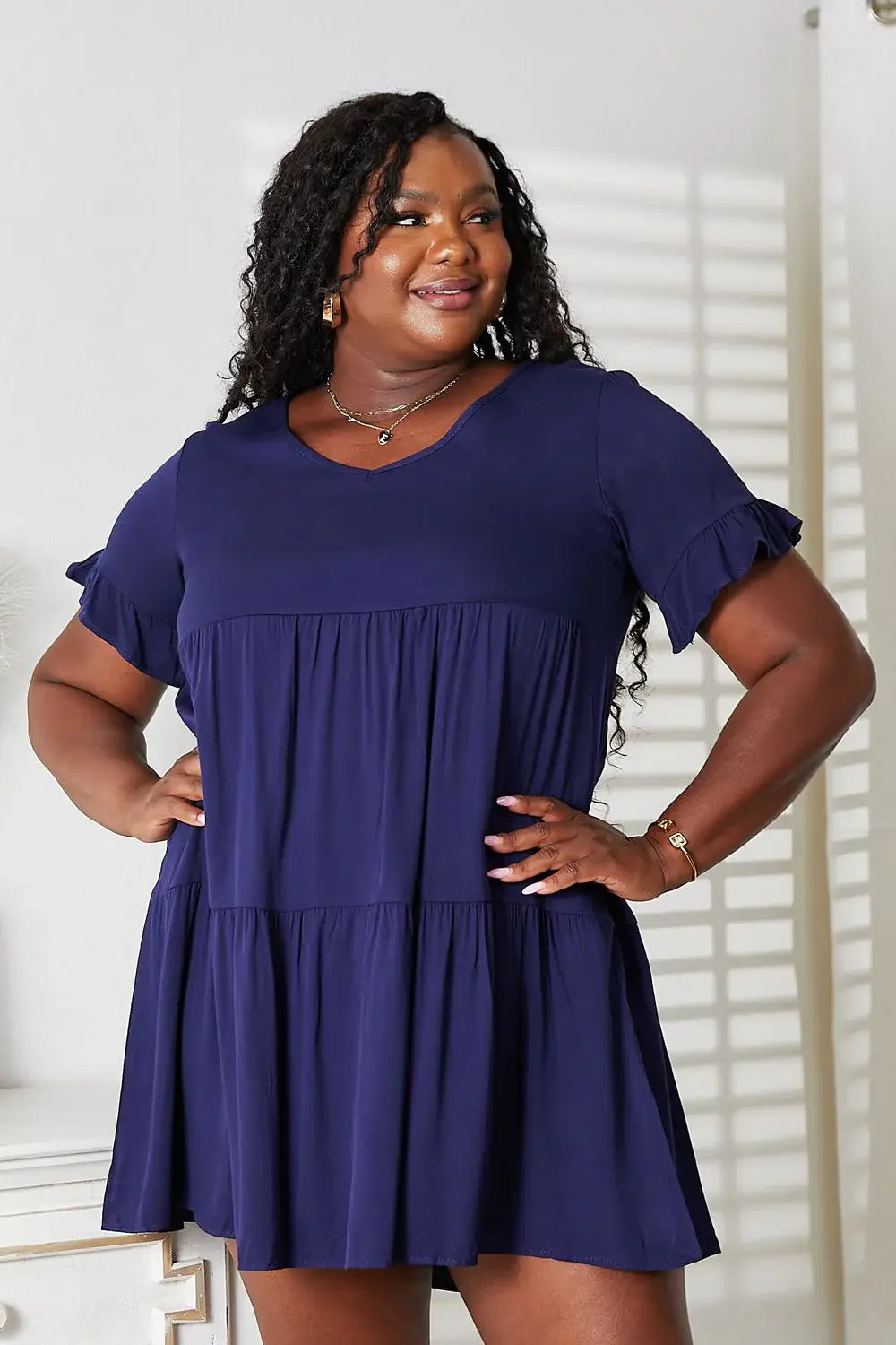 Mandy V-Neck Flounce Sleeve Tiered Dress - Trendsi - Flyclothing LLC