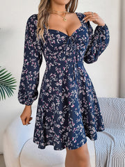Printed Sweetheart Neck Balloon Sleeve Mini Dress - Trendsi