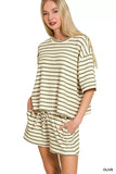 Zenana Striped Short Sleeve Tee & Shorts Set - Trendsi - Flyclothing LLC