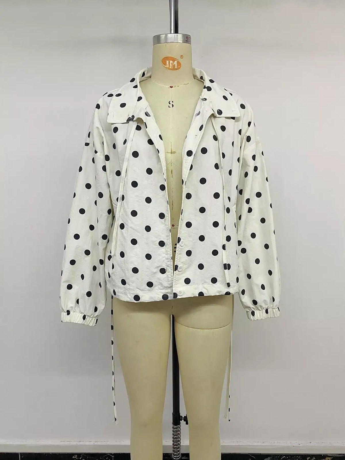 Polka Dot Stand-Collar Casual Jacket - Trendsi - Flyclothing LLC
