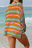 Openwork Round Neck Long Sleeve Knit Cover Up - Trendsi - Flyclothing LLC