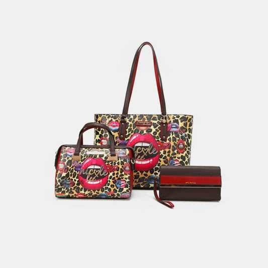 Nicole Lee USA 3-Piece Wild Lips Print Handbag Set - Trendsi - Flyclothing LLC