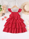 Bow Polka Dot Square Neck Layered Dress - Trendsi
