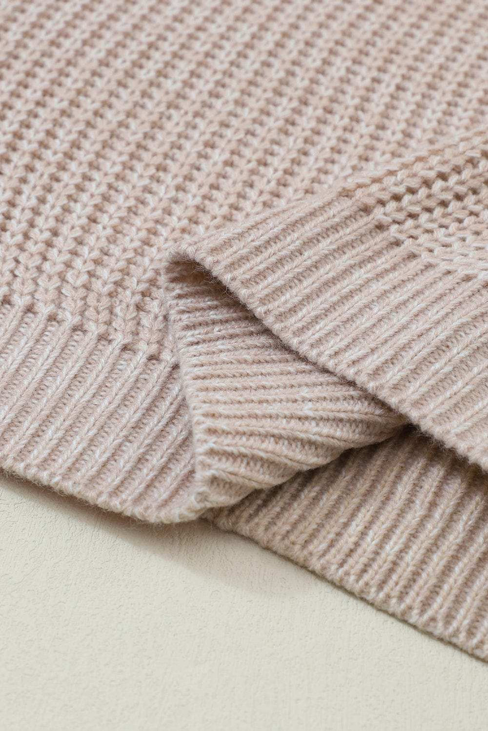 Cable-Knit Round Neck Dropped Shoulder Sweater - Trendsi - Flyclothing LLC