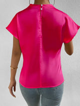 Mock Neck Short Sleeve Blouse - Trendsi - Flyclothing LLC