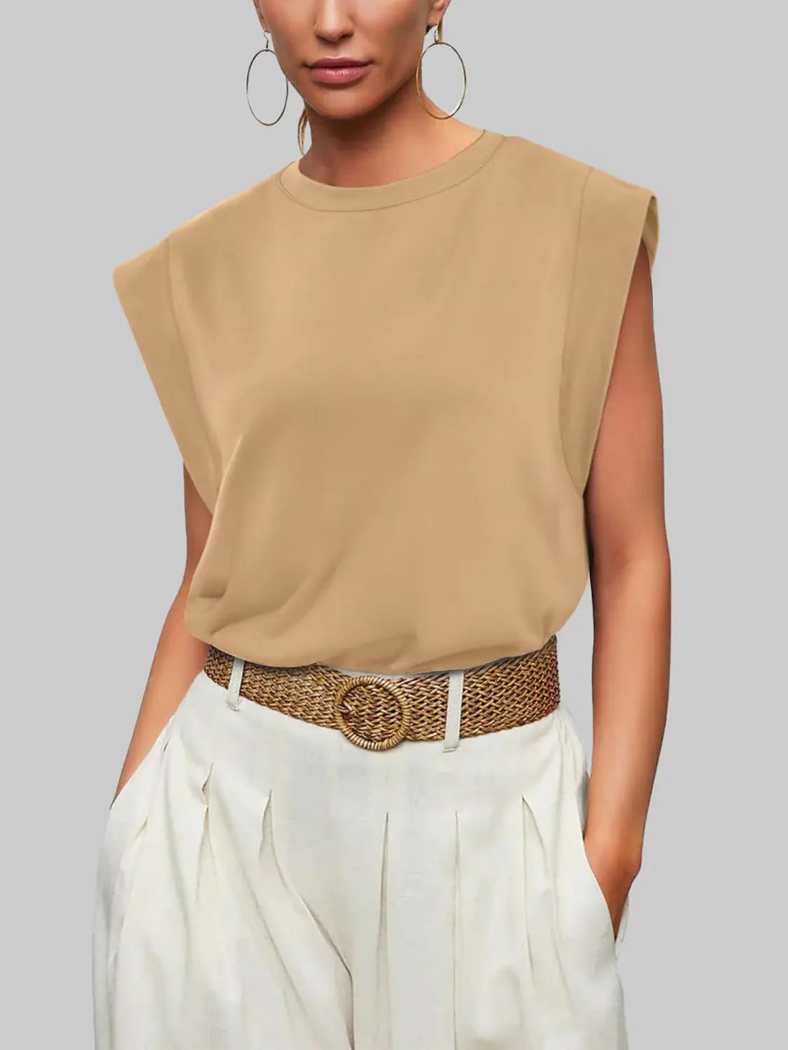 Florira Round Neck Cap Sleeve T-Shirt - Trendsi - Flyclothing LLC