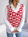 Heart V-Neck Sweater Vest - Trendsi