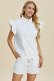 Double Take Full Size Texture Flounce Sleeve Top and Shorts Set - Trendsi