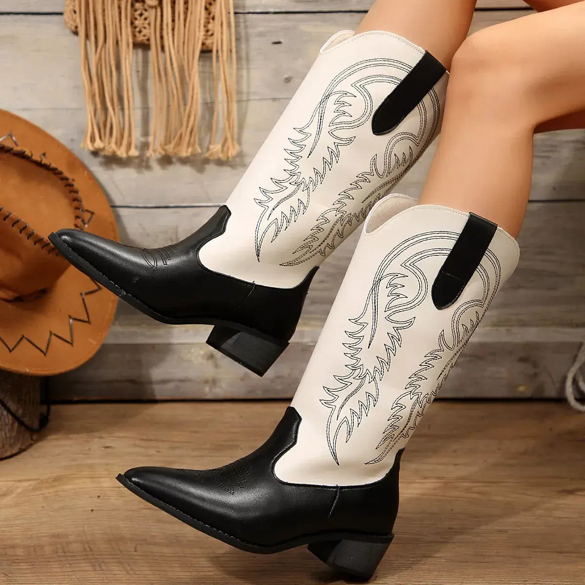 Point Toe Block Heels Boots - Trendsi - Flyclothing LLC