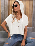 Waffle-Knit Hooded Short Sleeve Top - Trendsi