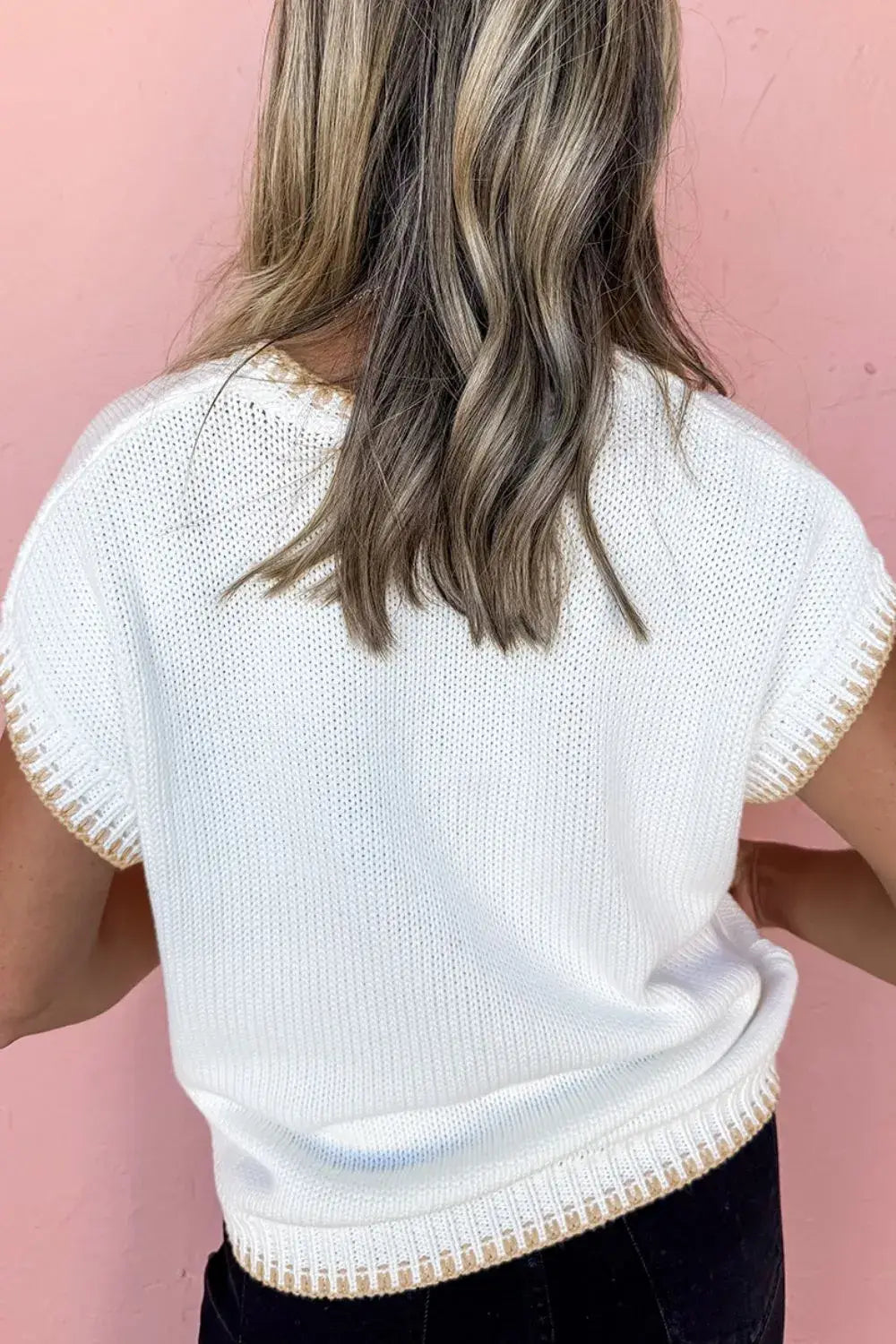 YEEHAW Stitch Edge Crew Neck Knit Top - Trendsi - Flyclothing LLC