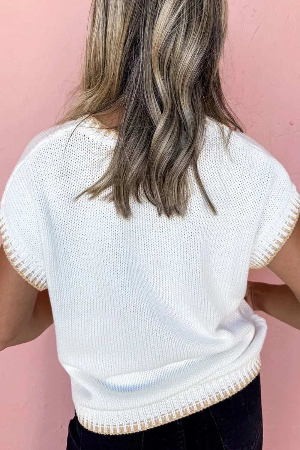 YEEHAW Stitch Edge Crew Neck Knit Top - Trendsi - Flyclothing LLC