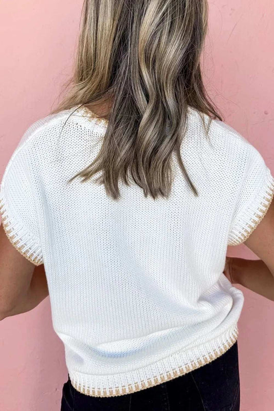 YEEHAW Stitch Edge Crew Neck Knit Top - Trendsi - Flyclothing LLC