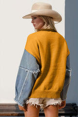 Double Take Full Size Star Pattern Raw Edge Long Sleeve Sweater - Trendsi - Flyclothing LLC