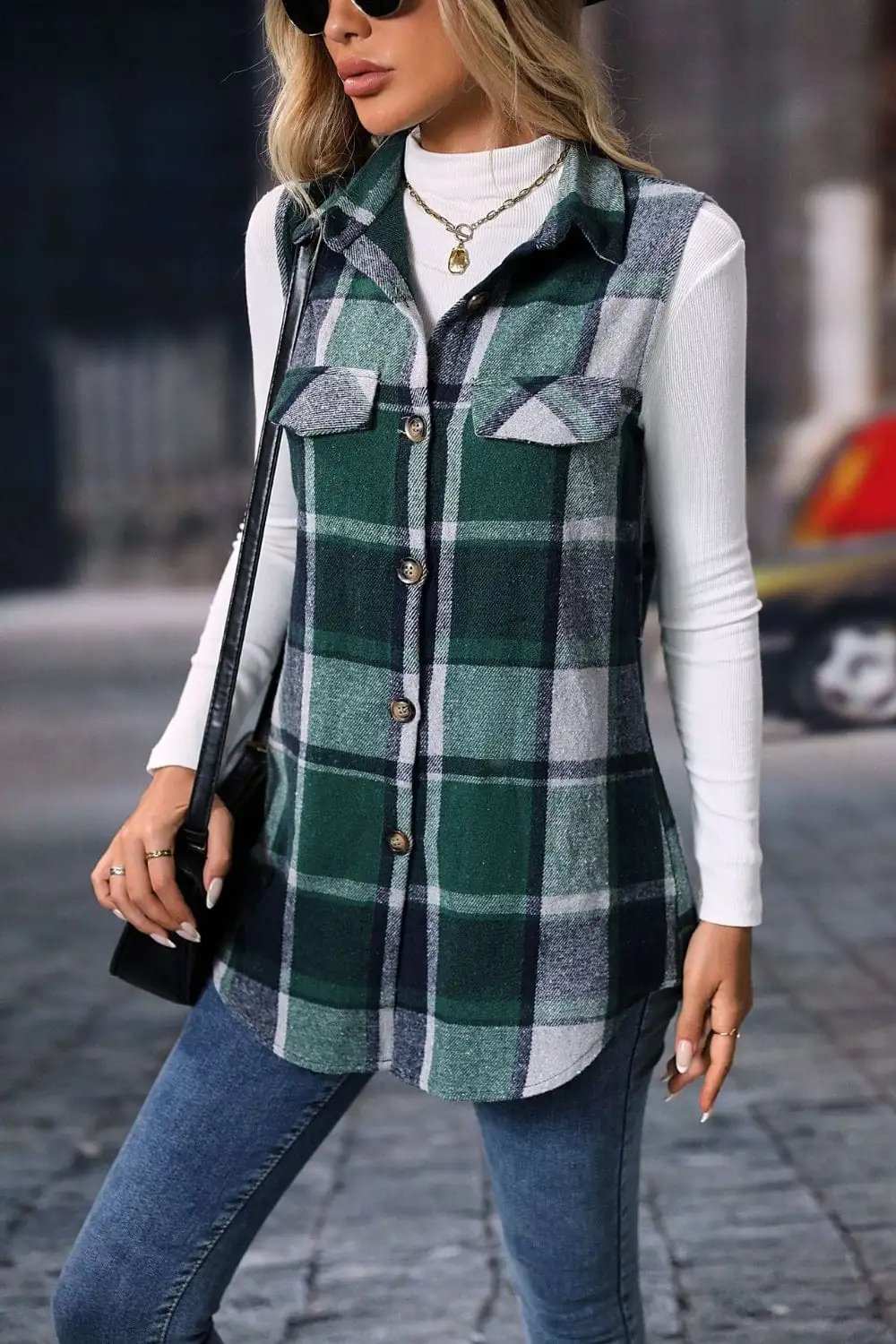 Plaid Button Up Vest Coat - Trendsi - Flyclothing LLC