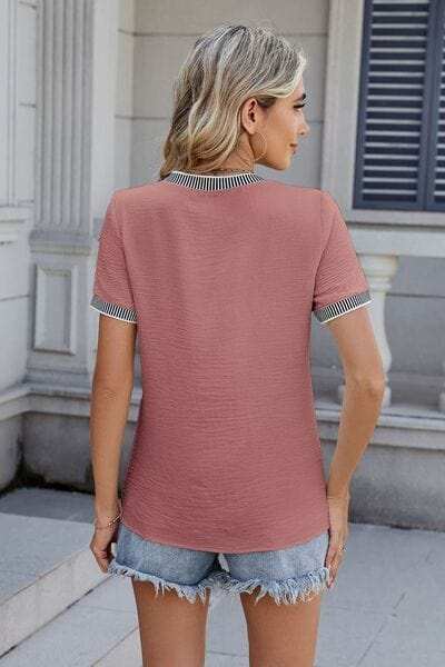Round Neck Short Sleeve T-Shirt - Trendsi - Flyclothing LLC