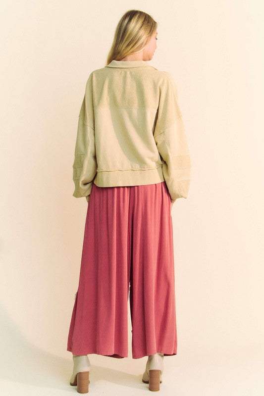 Davi & Dani Smocked Waist Flower Patch Wide Leg Pants - Trendsi - Flyclothing LLC