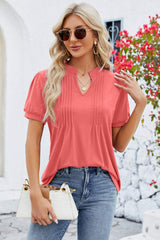 Notched Short Sleeve T-Shirt - Trendsi - Flyclothing LLC