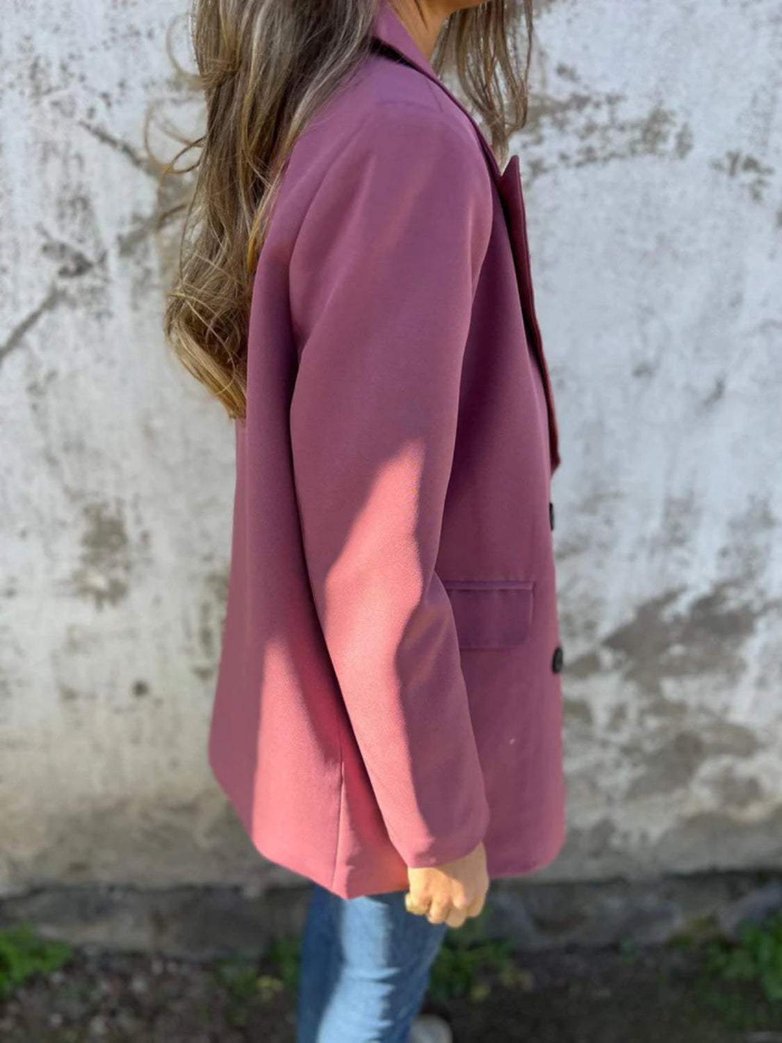 Full Size Collared Neck Long Sleeve Blazer - Trendsi - Flyclothing LLC