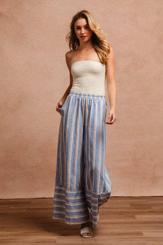 BiBi Striped Wide Leg Pants with Pockets - Trendsi - Flyclothing LLC