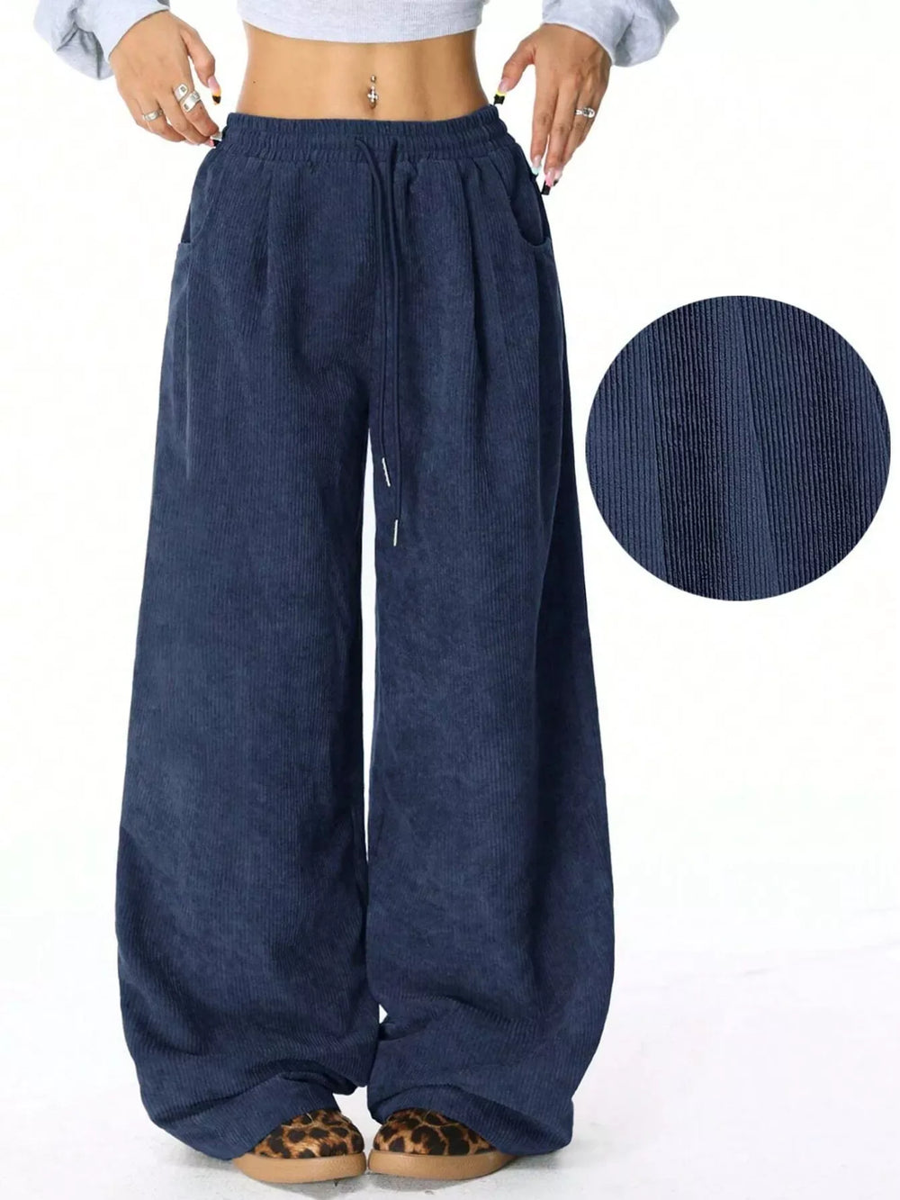 Casual Corduroy Wide Leg Pants - Trendsi - Flyclothing LLC