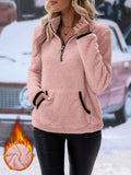 Half Zip Long Sleeve Furry Sweatshirt - Trendsi - Flyclothing LLC