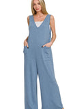 Zenana French Terry Deep V Neck Jumpsuits - Trendsi