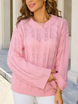 Cable Knit Long Sleeve Sweater - Trendsi - Flyclothing LLC