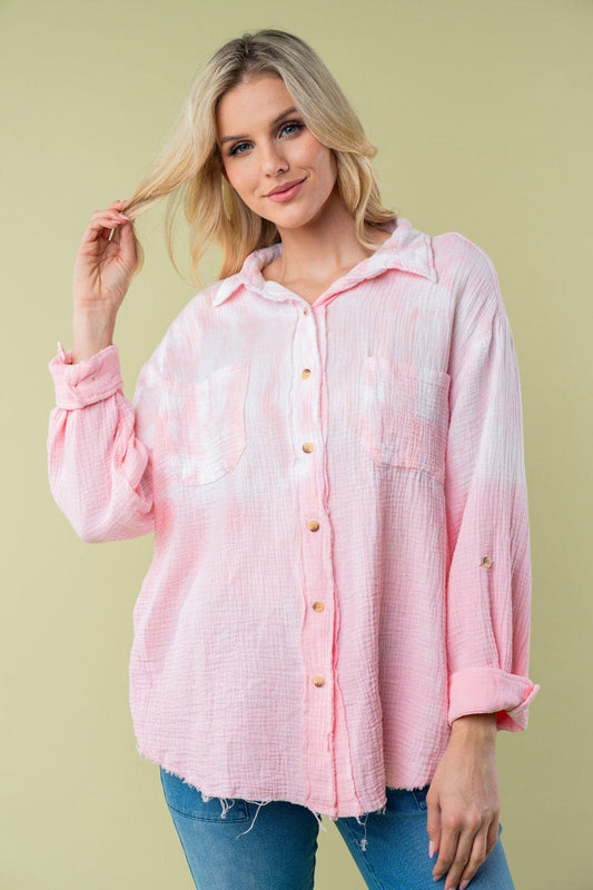 White Birch Full Size Long Sleeve Tie Dye Shirt Trendsi