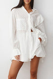 Ruffled Dot Applique Collared Neck Top and Shorts Set - Trendsi