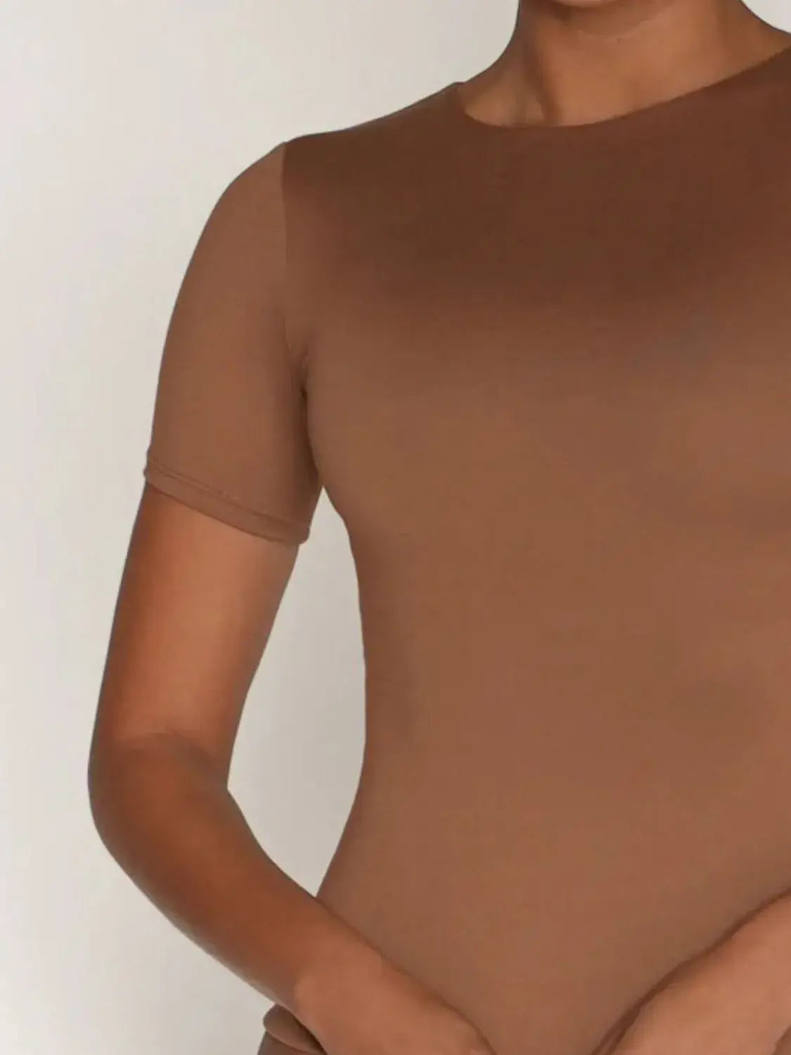 Round Neck Short Sleeve Swim Top - Trendsi - Flyclothing LLC