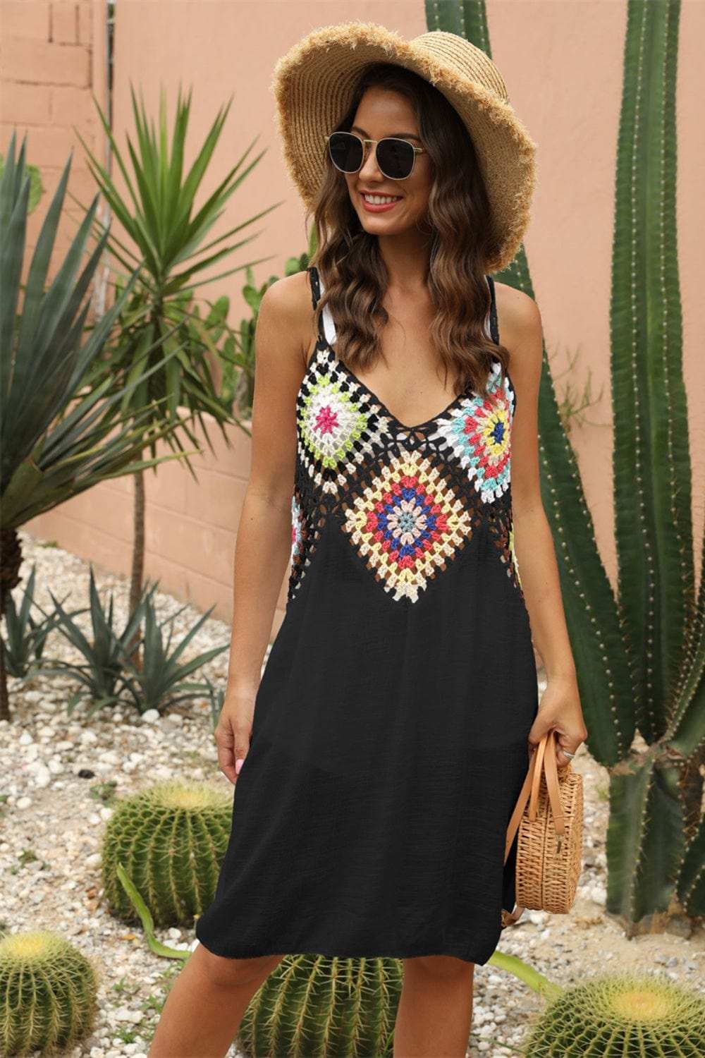 Geometric V-Neck Spaghetti Strap Cover Up Dress - Trendsi - Flyclothing LLC