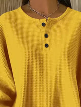 Full Size Casual Waffle Knit Button Detail Pullover Plus Size - Trendsi - Flyclothing LLC