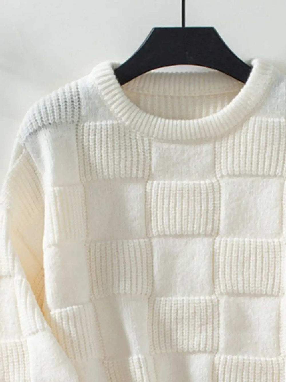 Checkered Round Neck Long Sleeve Sweater - Trendsi - Flyclothing LLC