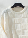 Checkered Round Neck Long Sleeve Sweater - Trendsi