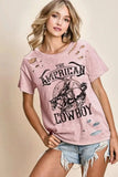 BiBi Cotton Slub Laser Top American Cow Boy Graphic - Trendsi