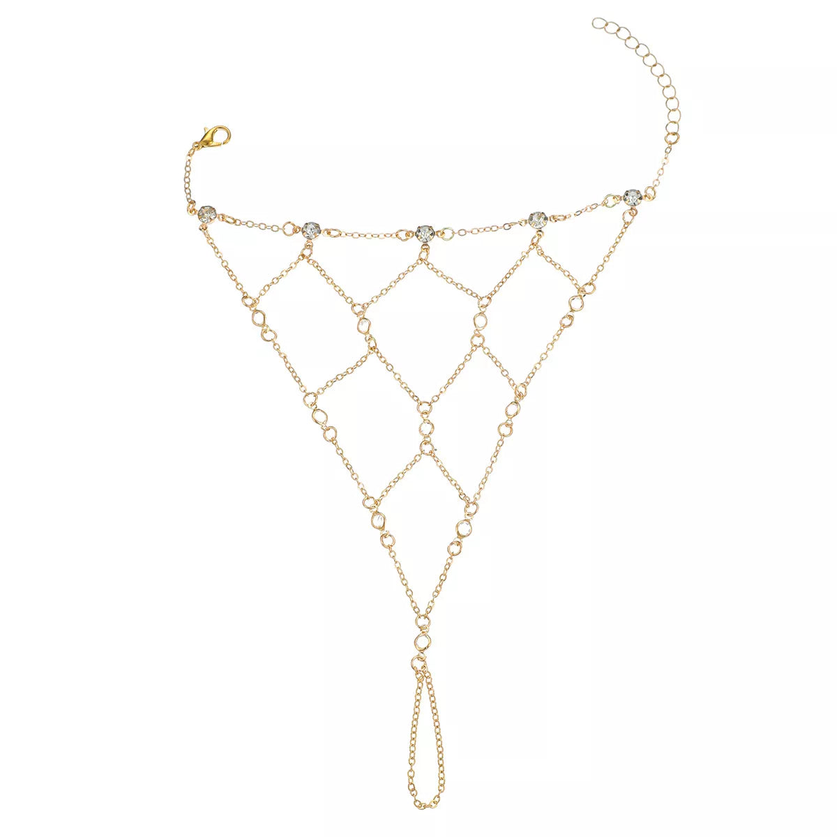 Elegant Gold Chain Hand Bracelet with Rhinestone Accents - Trendsi - Flyclothing LLC