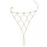 Elegant Gold Chain Hand Bracelet with Rhinestone Accents - Trendsi - Flyclothing LLC