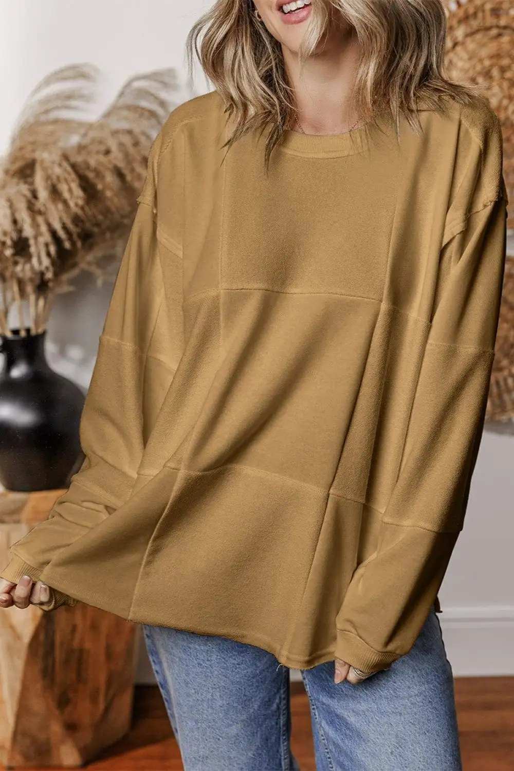Round Neck Long Sleeve Sweatshirt - Trendsi - Flyclothing LLC