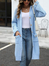Pocketed Button Up Long Sleeve Hooded Cardigan - Trendsi - Flyclothing LLC