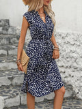Slit Printed Cap Sleeve Dress - Trendsi