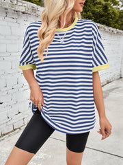 Lovelet Striped Round Neck Half Sleeve T-Shirt - Trendsi